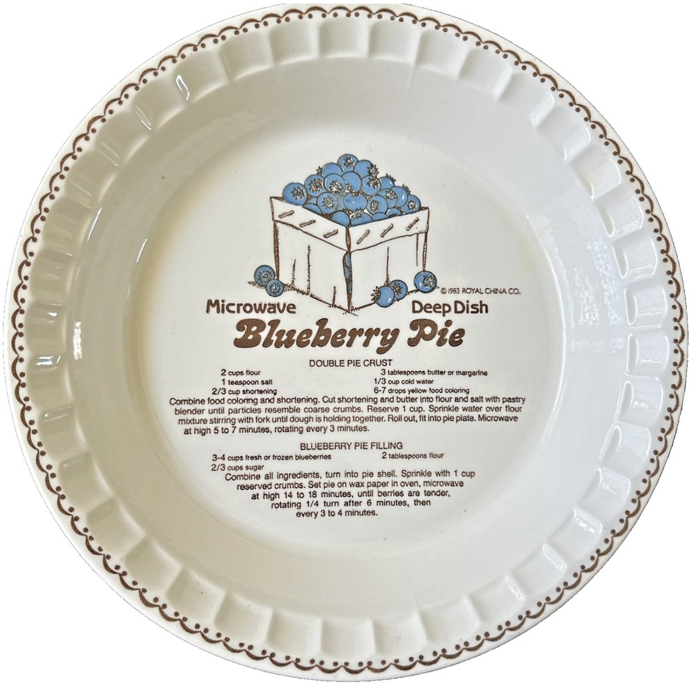 Vtg Country Harvest Microwave Blueberry Pie Deep Dish Pie Plate 1983 Royal China